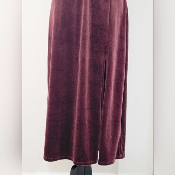 Sanctuary Airy Night Slit Midi Dress Dark Dusty Red Velvet Belted HOCO Size S - Picture 10 of 16